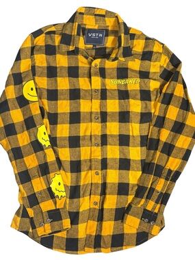 VSTR Sunbaked Yellow Black Buffalo Plaid Flannel Button Up Shirt